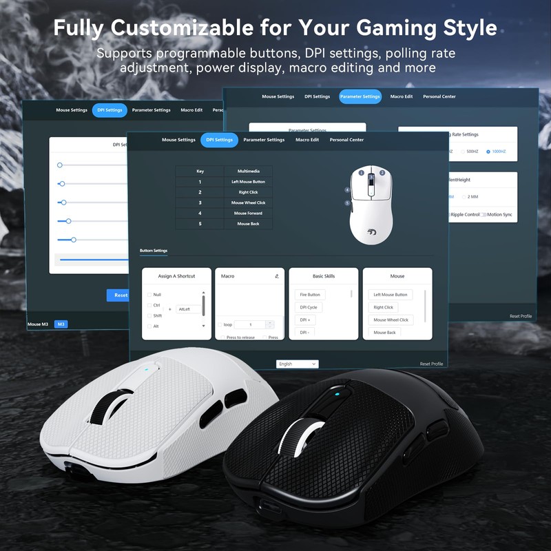 MAMBASNAKE M3 Wireless Gaming Mouse,39g Ultra-Lightweight BT/2.4GWireless/Wired Gaming Mouse,PAW3395PRO 40K