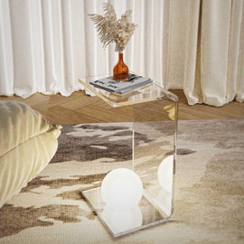 MESAILUP Acrylic Premium Acrylic Side Table, 24" L x 15" W x12'' H, C-Shape Clear Modern End Table for Small Living Room, Bedroom and Office, Multiple Use as a Printer and CD Player Stand