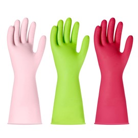 BOOMJOY Nitrile Cleaning Gloves, Heavy Duty Dishwashing Gloves, Reusable Large Gloves for Kitchen, Bathroom, Gardening, Working, Pet Care - Pink & Purple & Green, 3 Pairs, Size L
