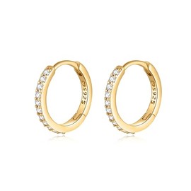 Silver earrings for women 925 with sparkling zirconia. Hoop earrings made of 925 silver for women or 18 carat gold, ideal as a gift for Mother's Day. Earrings girls. Jewellery women, Gold - silver, No