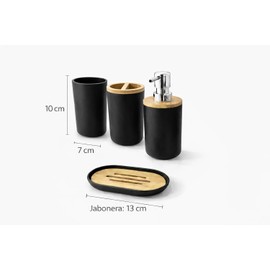 Juego De Accesorios De Bao, Accesorios para Bano Kit De Accesorios para Bao, Juego De Bao Elegante Moderno Dispensador De Jabn Jabonera Vaso Multiusos Porta Cepillos Dental (Negro)