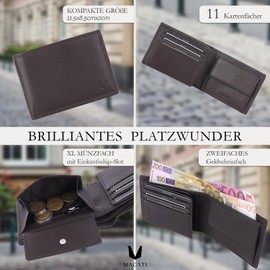 MAGATI IL Toro Classic Wallet with Coin Compartment, RFID Protection, Mini Wallet for Men & Women, Small, Card Holder, Shopping Trolley Chip Compartment, Wallet, brown, XL coin compartment
