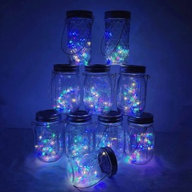 Decorman - Juego de 10 luces solares para tarro de cristal, 30 luces LED con 10 perchas para patio, patio, jardín, fiesta, boda, decoración de Navidad (tarros no incluidos) (10 unidades, coloridos)
