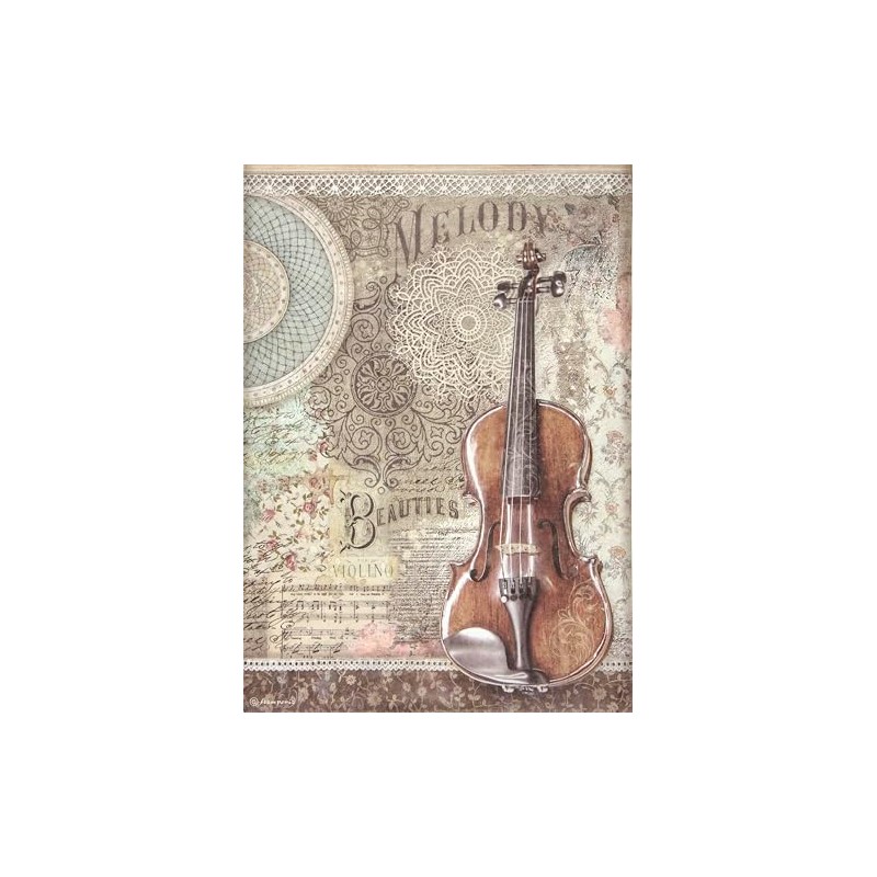 Stamperia Rice Paper-Passion Violin, Pastel Tones, A4