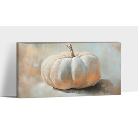 GUTTATY Canvas Wall Art, Pumpkin Canvas Artwork Fall Wall Decor, Impressionist Cream Orange Wall Painting, Autumn Wall Art Picture for Living Room, Dining, Entryway, Thanksgiving, 16x8 Inch