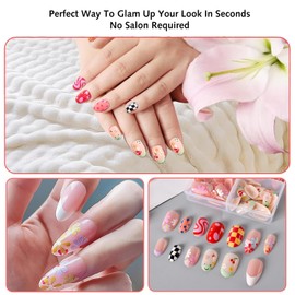 Pack of 96 fake nails, press on nails, short cute pattern, full cover fake kits stick on girls, children, design decoration with jelly glue