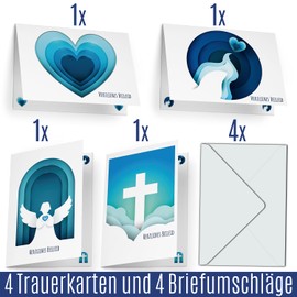 BREITENWERK Sympathy Cards with Envelope (Set of 4) Heartfelt Beileid Folding Cards Elegant and High Quality Stylish Premium Sympathy Cards Condolence Cards