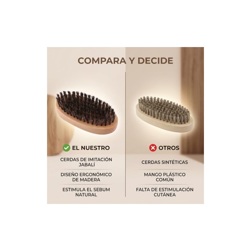 Cepillo Barba Cerdas Naturales Jabalí, Mango Madera Estilo Militar Portátil