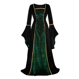 Parlsdy Renaissance Costume Women Velvet Irish Dress Medieval Witch Costumes Victorian Faire Costumes Black Green-2XL