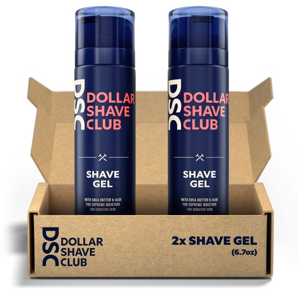 Dollar Shave Club | Shave Gel 2-Pack | Formulated with Shea Butter and Aloe, Helping Prevent Shave Irritation, Provides Long Lasting Lubrication During Shaving, Safe for Sensitive Skin, Blue