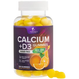 Nature's Nutrition Sugar Free Calcium Gummy Bites Plus 400 IU Vitamin D3, Bone Health & Immune Support - Chewable Calcium Nutrition Supplement, Non-GMO, Orange Flavor Chews - 120 Gummies