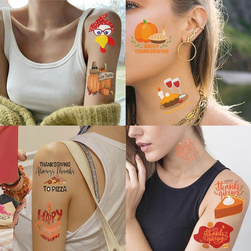 20sheet(120+patterns) Thanksgiving Fall Tattoos for Kids - Give Thanks Decorations,