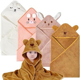 Baby Bath Towel with Hooded 4Pack Absorbent Soft Hooded Towel for Newborns Unisex 31.5x31.5 in Bath Towel Set Gift for Babies, Infant, Newborn Essential
