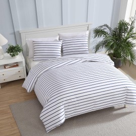 Nautica - Twin Duvet Cover Set, Super Soft Cotton Bedding with Matching Sham(s), Casual Bedding Set, Oeko-Tex Certified (Brenton Stripe Navy, Twin)