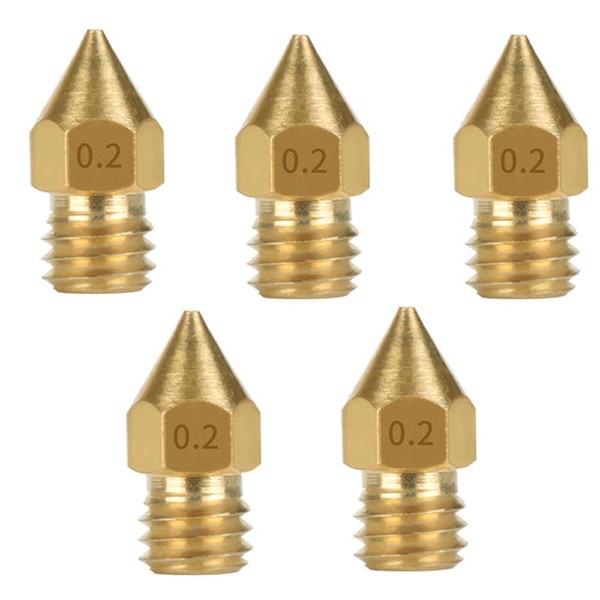 3D Printer Extrusion Nozzle, Deear MK8 Nozzle, Printhead 1.75mm Filament Cleaning Needle, Replacement Nozzle, 0.2mm, Brass, Pack of 5