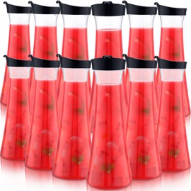 12 Pieces Water Carafes with Lids Bulk, 34 oz Plastic Water or Juice Carafe with Flip Top Lid, Clear Water Carafe Pitcher Beverage Containers for Milk, Coffee, Iced Cold Brew, Lemonade, Mimosa Bar