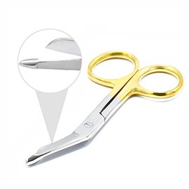 Premium O.R Grade Gold Handle SUPERCUT Lister Bandage Scissors 3.5" with ONE Serrated Blade (LAJA IMPORTS Brand)