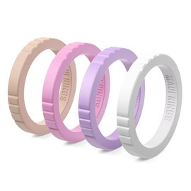 Womens Silicone Ring Women Thin and Stackable Silicone Rings Wedding Bands Promise Rings Silicone Wedding Ring for Women (COMBI 8, 4)