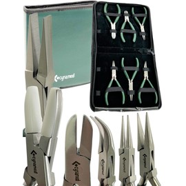 Premium 7-Pcs Jewelers Pliers Set Jewelry Tools Kit -Jewelry Making Pliers Tools with Needle Nose Pliers/Chain Nose Pliers, Round Nose Pliers, Nylon Jaw Pliers, Wire Cutter, Bent Nose Pliers With Case