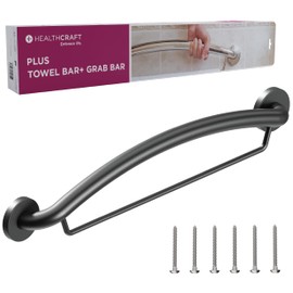 Black 24" Towel Bar Grab Bar Combo, Plus Towel Bar by HEALTHCRAFT, ADA Compliant Decorative Grab Bar for Bath and Shower Safety, Wall-Mounted Handle for Seniors Bathroom (500 lb. Capacity)