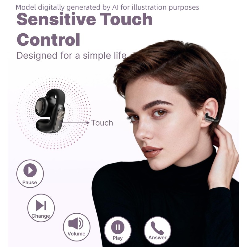 Hmusic A24 TWS AI ENC Clip-on Earbuds, Open Ear Bluetooth