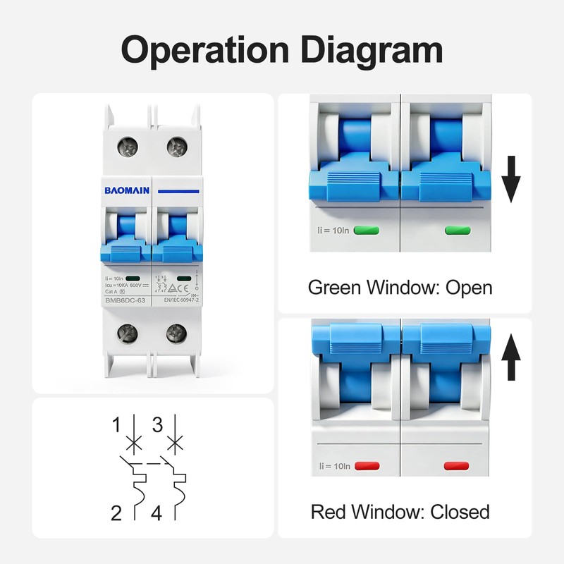 40A 2P DC Circuit Breaker with DIN Rail 600V 10kA