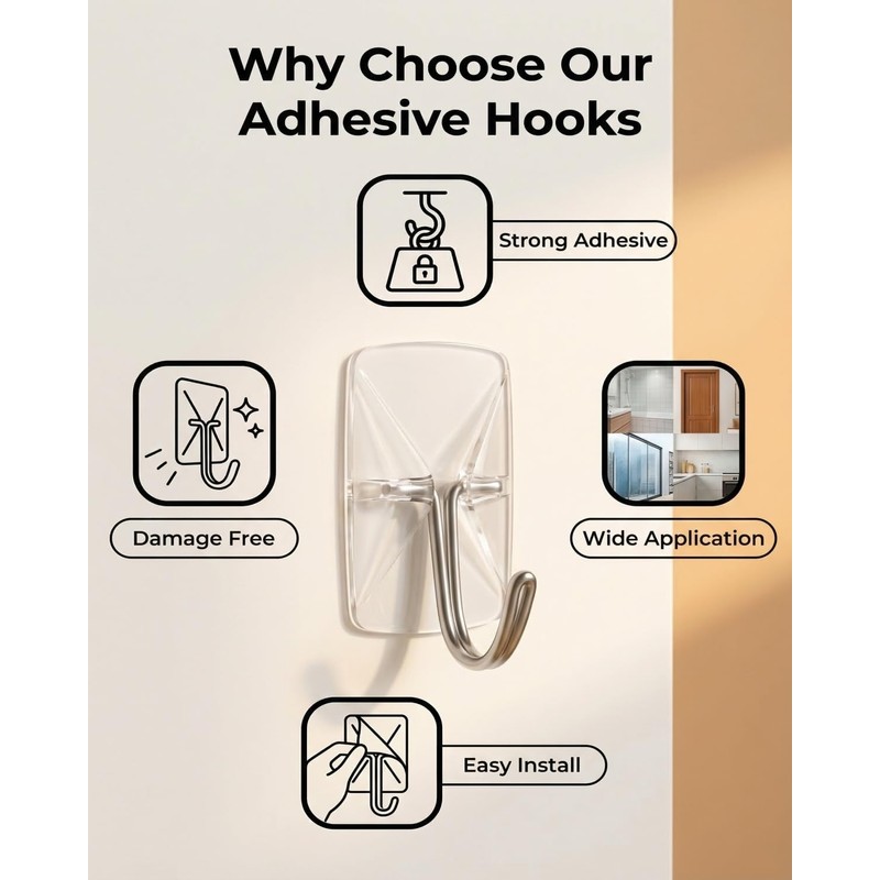 ispneay 20 Pack Clear Small Adhesive Wire Toggle Hooks Strips