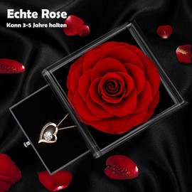 SWEETIME Ewige Rose Geschenkbox Rote Infinity Rosen mit Herzkette 925 Silber Rosegold Damen Kette,Für Immer mit Halskette Geschenke für Frauen am Valentinstag,Weihnachten,Hochzeitstag,Geburtstag