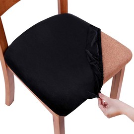 Smiry Velvet Seat Covers for Dining Room Chair Set of 2, Stretch Fit Removable Washable Chair Seat Cushion Protector Slipcovers with Ties, Black