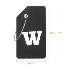 MECCANIXITY Silicone Luggage Tags 3.6"x2" Identifier ID Card Holder Labels for Travel Suitcase Bag Initial Letter W, Black, Pack of 2