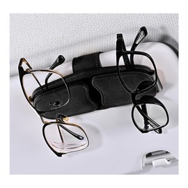 Sandfren Sunglasses Holder for Car Sun Visor, Magnetic Leather Visor Eyeglasses Hanger Double Clip, Automotive Glasses Mount Organizer, Universal Vehicle Interior Accessories (Black)