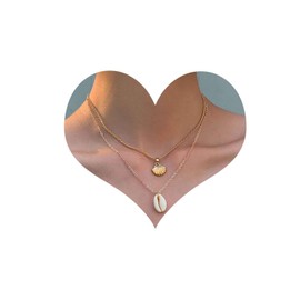 Inilbran Bohemia Layered Shell Choker Necklace Vintage Cowrie Shell Necklace Choker Gold Scallop Pendant Necklace Summer Beach Seashell Necklace Chain Jewelry for Women and Girls