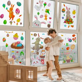 Oeyliz Easter Decorations Easter Window Clings Happy Easter Stickers Bunny Eggs Window Clings Glass 9 Sheets 151PCS Windows Decals Holiday Home Office School Party Decoration Supplies