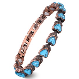 Feraco Pure Copper Bracelets for Women, Ultra Strength Magnetic Bracelet with 3800 Gauss Magnets & Natural Turquois, Adjustable Jewelry