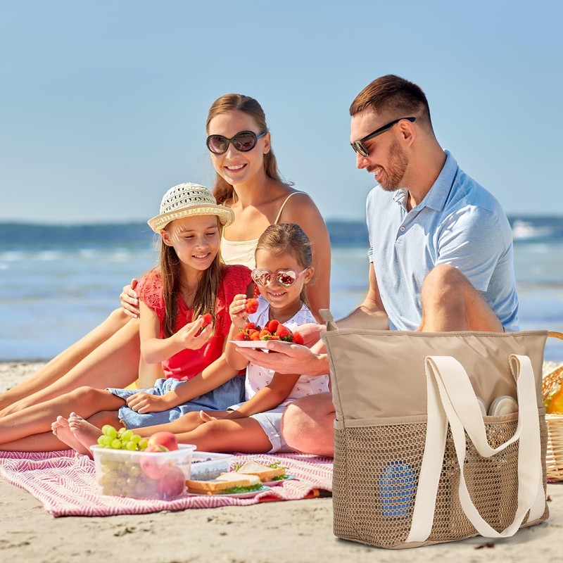 Anpumoony Women's Beach Bag with Zip, Large Waterproof Mesh Swimming