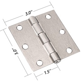 Zion 3 Inch Door Hinges Satin Silver Square 3x3" - Bundles (6 Pack)