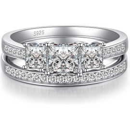 Engagement Rings Sets Wedding Rings Promise Rings Bridal Rings Set Couple Rings Sets Sterling Silver Eternity Bridal Rings for Women Square Diamond Rings Sets Square Engagement Wedding Ring Size 7