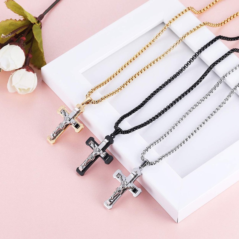 Rehoboth Stainless Steel Small Jesus Christ Crucifix Cross Pendant Necklace