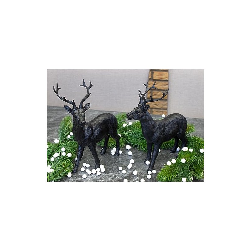 Reindeer Pair Nilan Standing Black Elegant Christmas Decoration Resin Artificial