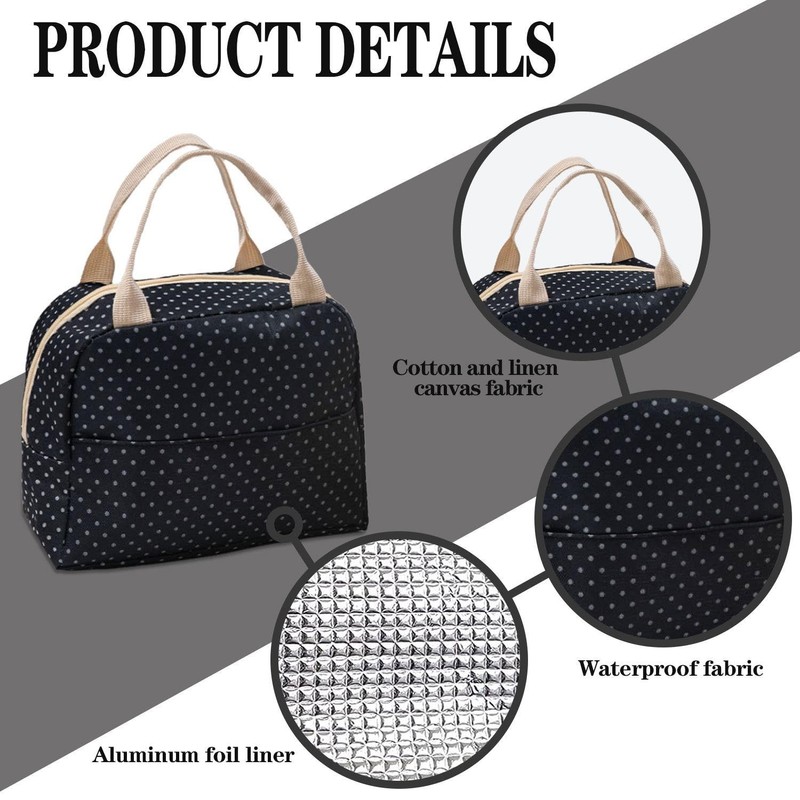 Pack of 2 Simple Lunch Box Bag, Waterproof Lunch Bag,