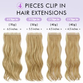 Sofeiyan Clip-In Extensions, 4 Pieces, 50 cm Long Wavy Hair Extensions for Women, Natural Wavy Ash Dark Blonde & Light Blonde, Soft Synthetic Clip-In Hairpieces for Daily Party