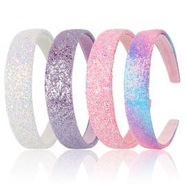 Pack of 4 Glitter Headbands for Girls, Colourful Glitter Headband, Wide Thick Headband, Glitter Sequins Headband, Fashionable Wide Headbands, Hair Accessories for Girls, Women, Daily Accessory