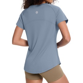 Loovoo Workout Tops for Women Casual Yoga T-Shirt Soft Quick Dry Athletic Shirts Flowy Outdoor Yoga Running Blue S