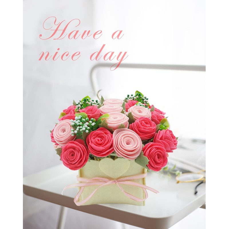 DIY Felt Flower Kit, Felt Pink Rose Bouquet Kit, Floral