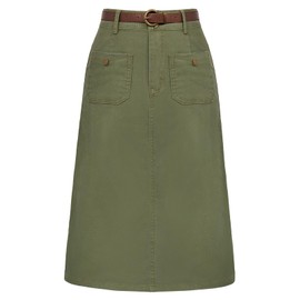 Belle Poque Knee Length Jean Skirts Army Green Column Denim Skirts for Women M