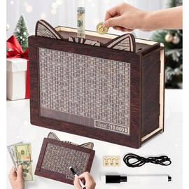 10000 Wooden Piggy Bank for Kids, Upgraded Money Saving Box, Coin Cash Box Gifts Toys for Ages 8-13, Money Savings Box Birthday Gifts for Kids