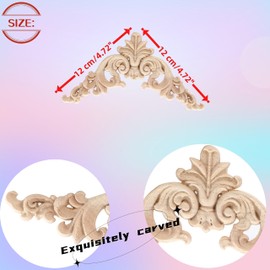 BSYMDH 4PCS Corner Wooden Carving Decal Unpainted Wood Appliques Onlays DIY Wood Carved Furniture Appliques Onlays for Wall Bed Door Wardrobe Cabinet Furniture Decoration(02,12x12cm/4.72x4.72inch)