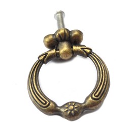 8 Pcs Bronze Drawer Ring Pulls Vintage Brass Decorative Handles Antique Retro Single Hole Copper Knobs with Screw for Furniture Cabinet Cupboard Dresser Wood Case Box (Length:1-1/2", Height:1-3/4")