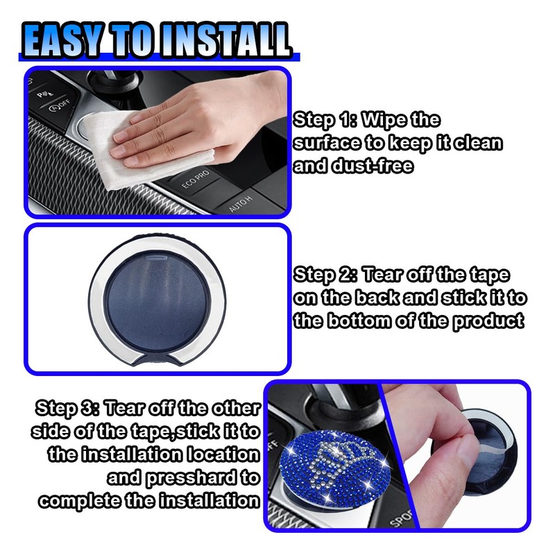 Bling Car Push to Button Cover, Rhinestone Ignition Button Protective
