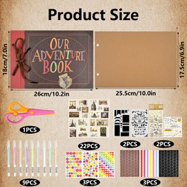 TRUEIN Our Adventure Book Scrapbook, 26 x 18 cm Photo Album Scrapbook, Retro Scrap Books for Adults with 24 Pcs DIY Accessories Kit, Travel Photo Album for Anniversary Wedding Travelling